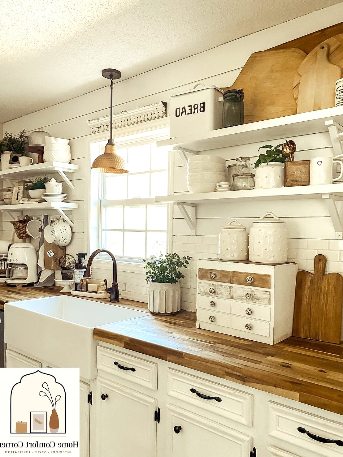 22 Country Farmhouse Decor Ideas to Upgrade Your Home This Weekend 4 Open Shelving in the Kitchen