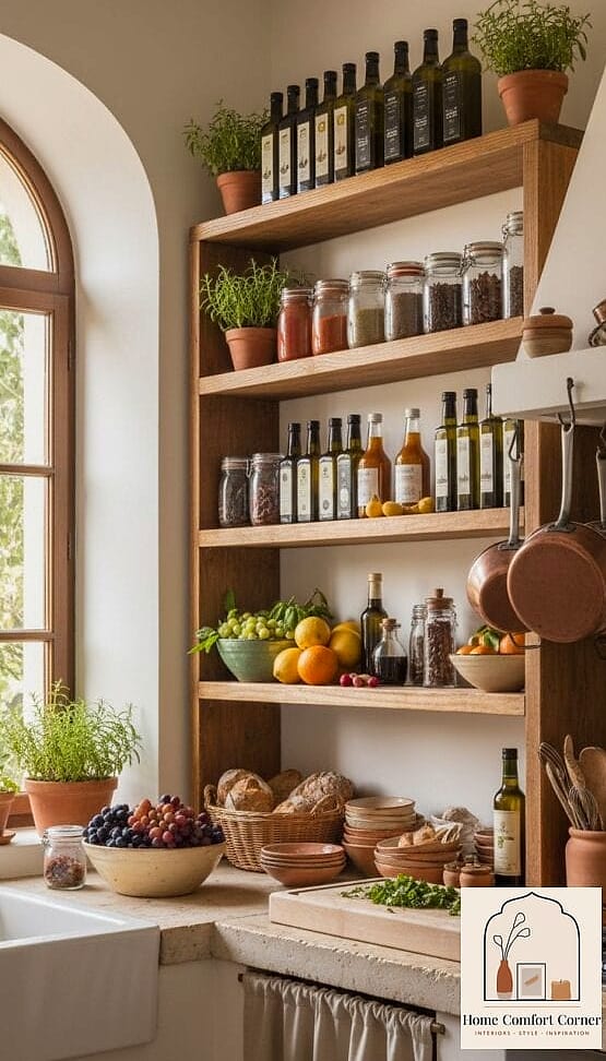Open Shelving with Ceramic Pottery