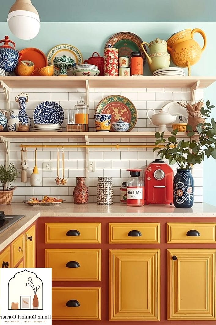 Open Shelving With Mismatched Dishes on Display