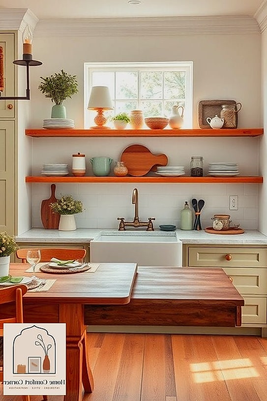 Open Shelving in a Colonial Kitchen