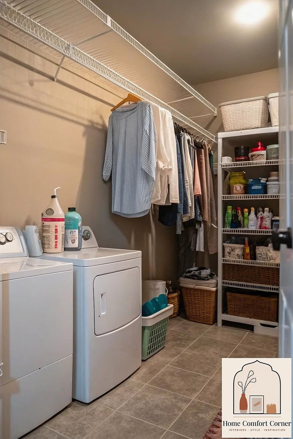 20 Wash Room Ideas Laundry Ideas to Upgrade Your Home This Weekend 11 Open Wire Shelving Above the Machines