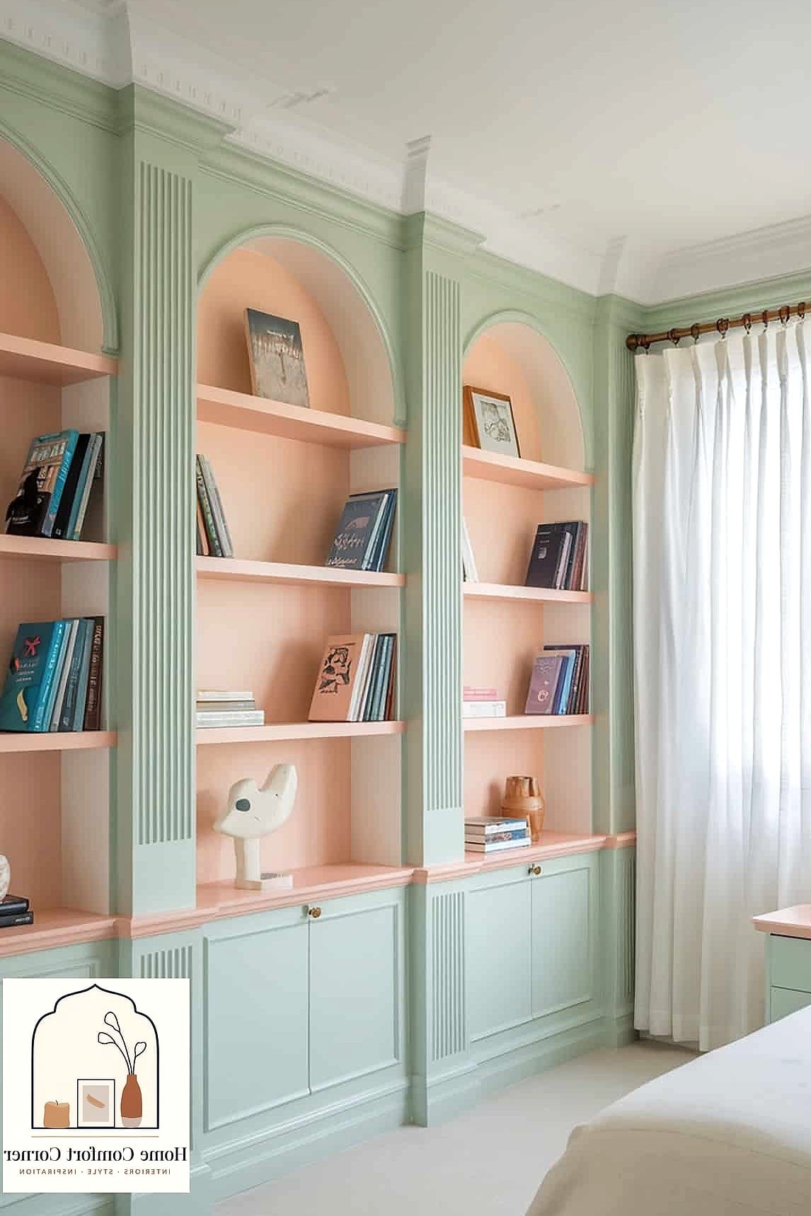Pastel Green Bookshelf Styling