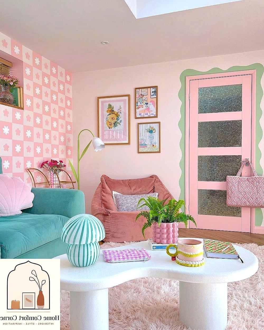 Pastel Pink Tiled Fireplace Surround