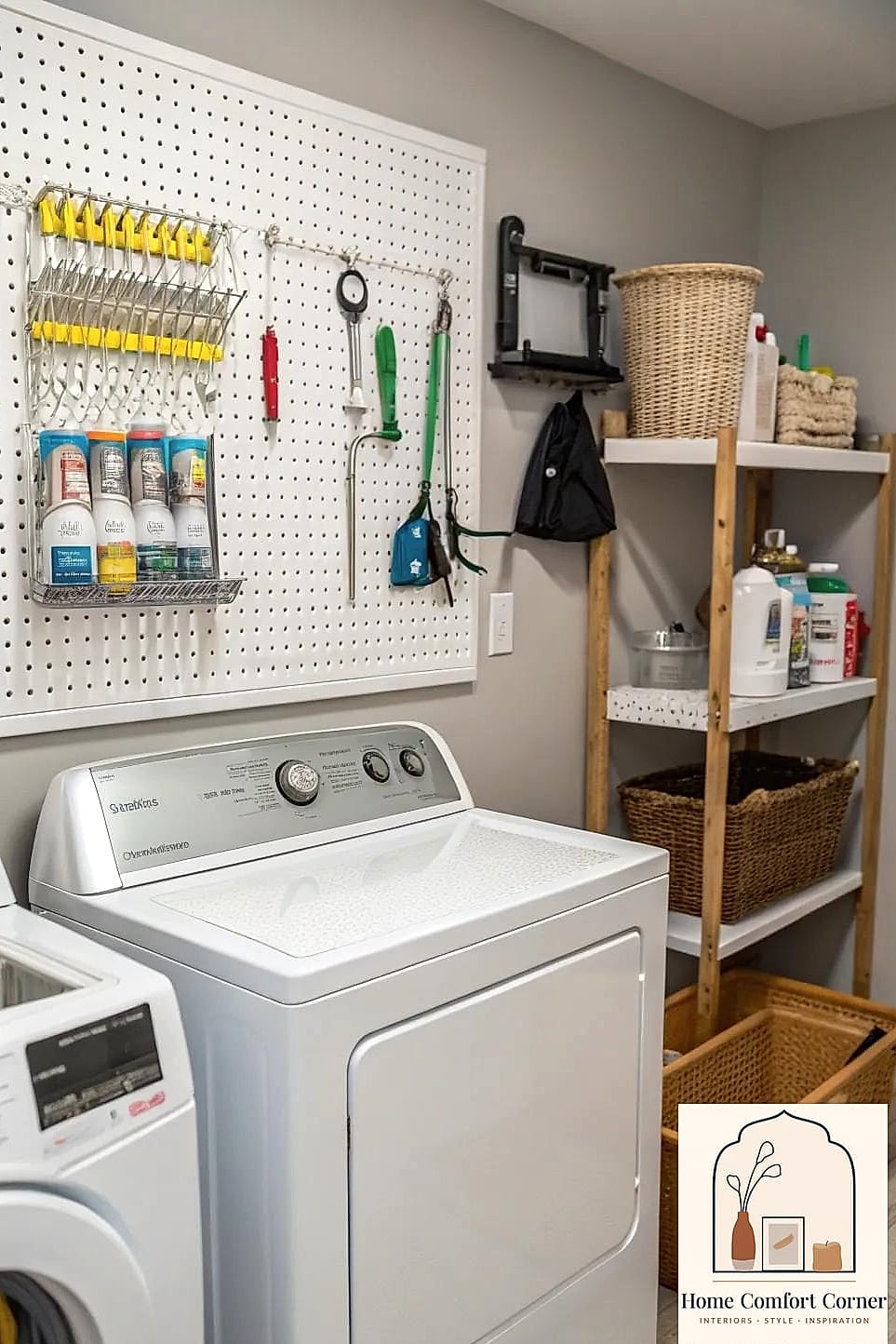 20 Laundry Room Ideas Top Loader Layout Designs That Maximize Style and Function 13 Pegboard Wall Organization