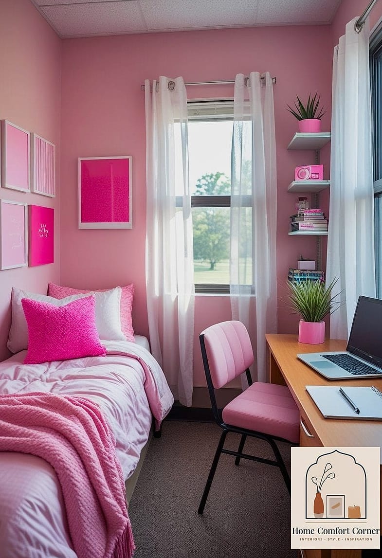 Pink Accent Wall Using Removable Wallpaper