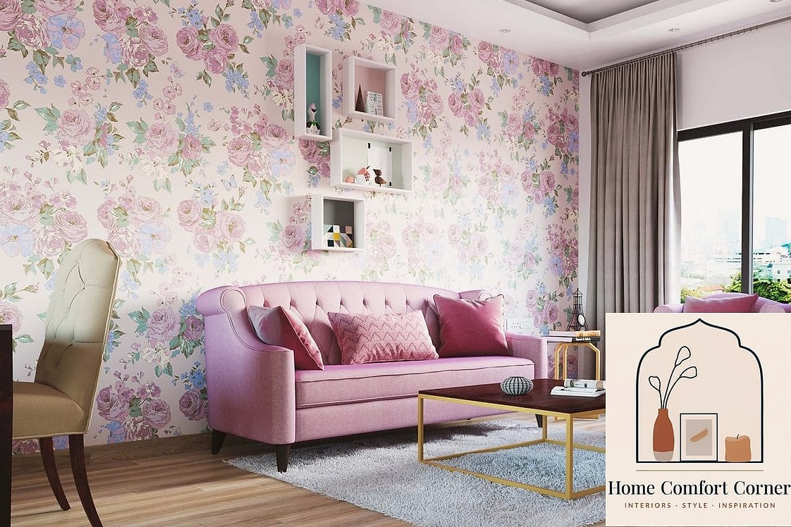 Pink Floral Wallpaper in a Bedroom