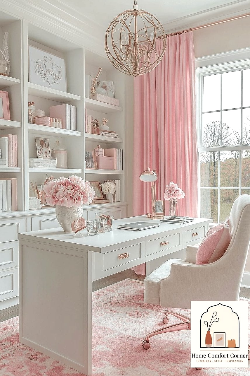 17 Pink Room Aesthetic Decor Inspiration Boards You'll Want to Copy 15 Pink Home Office With Gold Accents