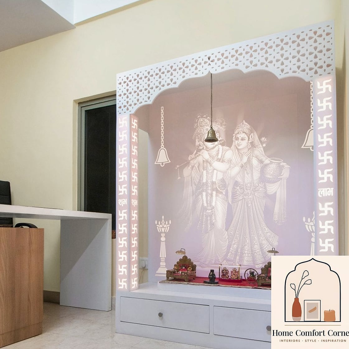 Plain White Wall Transformed With Hand-Painted Rangoli Motifs