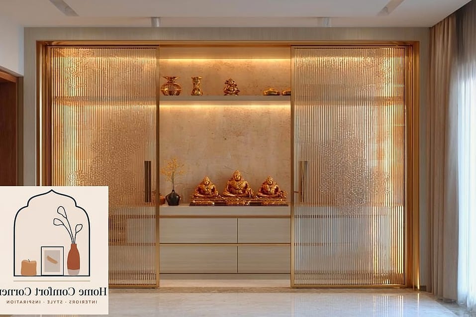 19 Pooja Room Ideas Indian Modern Designs You Need to See Right Now 4 Pooja Room with Sliding Glass Doors