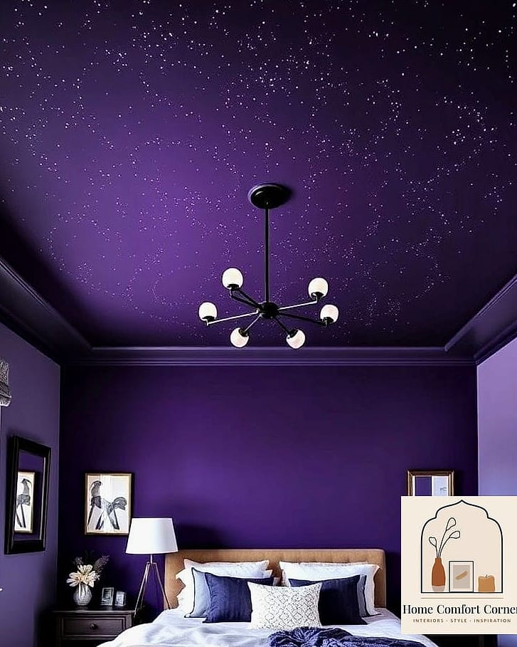 Purple Accent Ceiling with White Walls