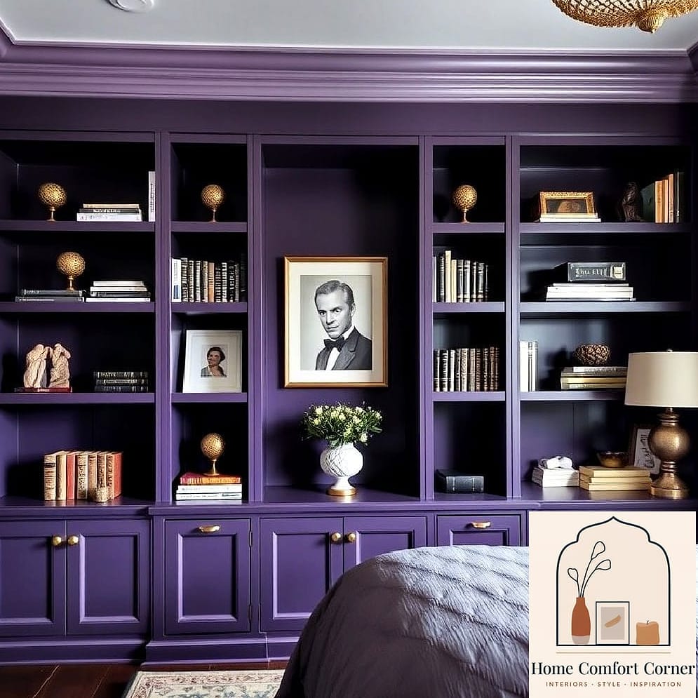 Purple Built-In Bookshelves