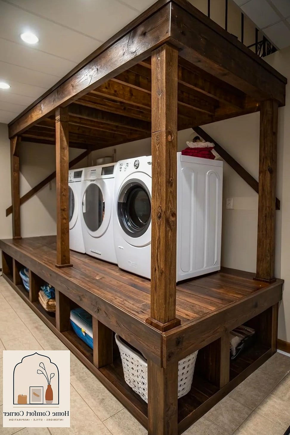 20 Laundry Room Ideas Top Loader Layout Designs That Maximize Style and Function 7 Raised Platform Base