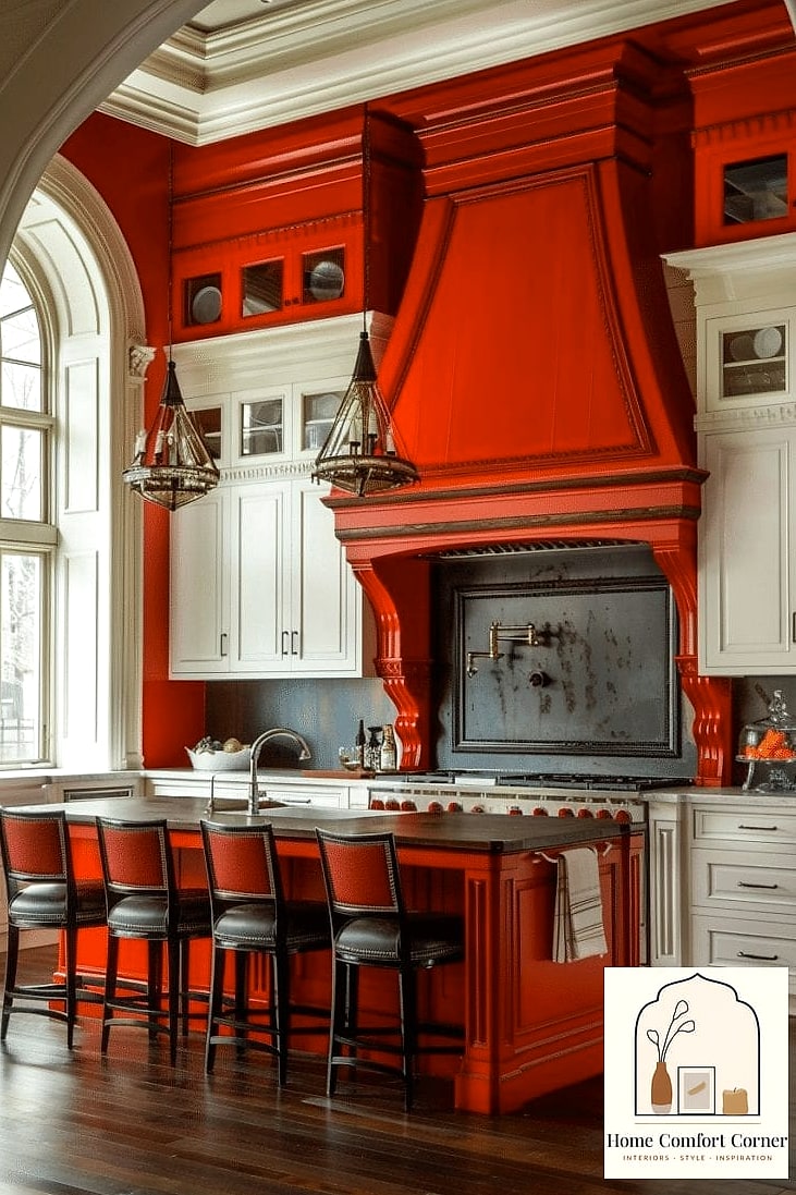 25 Red Room Decor Designs You Need to See Right Now 22 Red Painted Kitchen Island