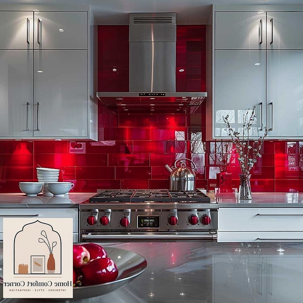 25 Red Room Decor Designs You Need to See Right Now 18 Red Tile Backsplash with White Subway Grid