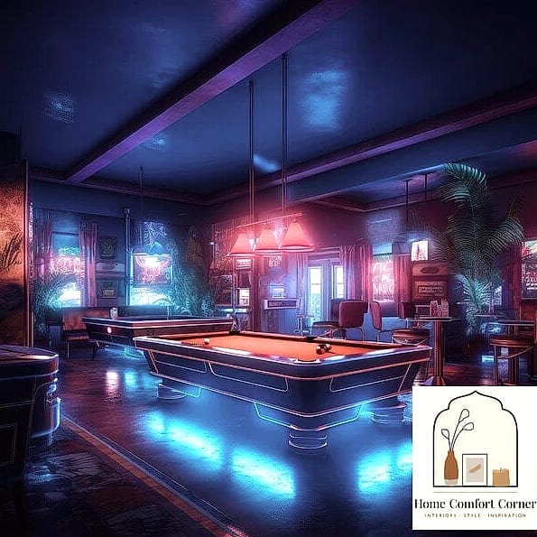 20 Billiards Room Decor Ideas From Homes We Absolutely Love 16 A Retro Neon Sign