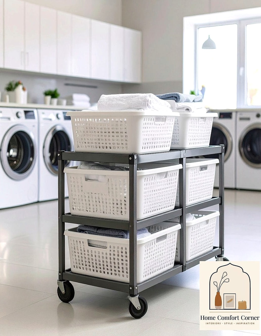 20 Laundry Room Ideas Top Loader Layout Designs That Maximize Style and Function 4 Rolling Cart Companion