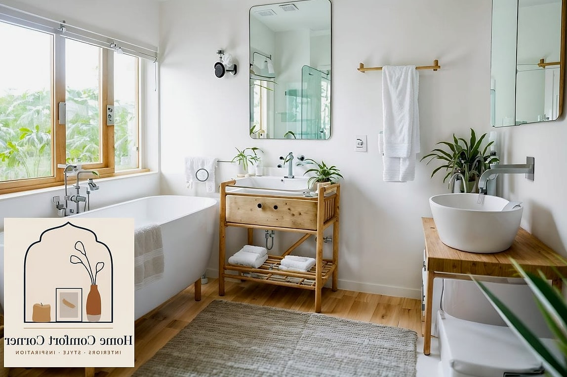 Scandinavian Bathroom with Wood Accents
