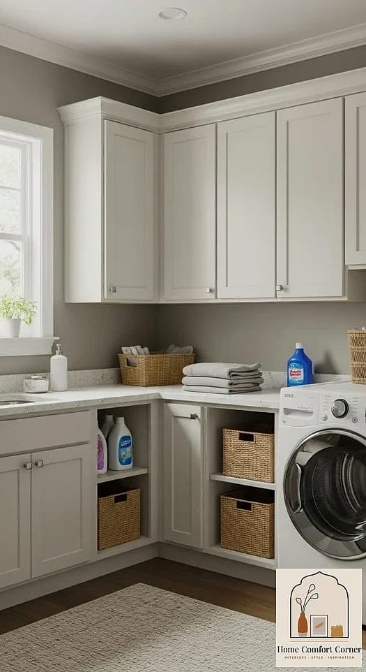 20 Laundry Room Ideas Top Loader Layout Designs That Maximize Style and Function 5 L-Shaped Layout with Corner Sink