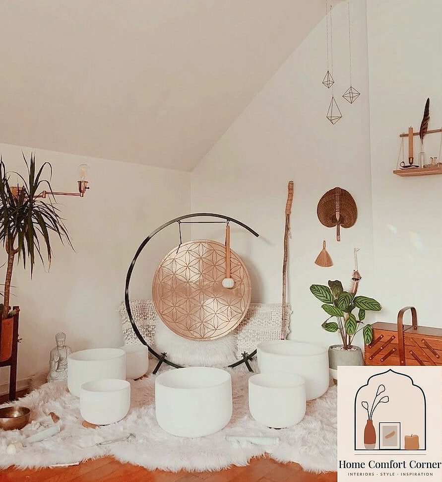 21 Meditation Room Decor Concepts That Are Actually Achievable on a Budget 17 A Singing Bowl or Chime Display