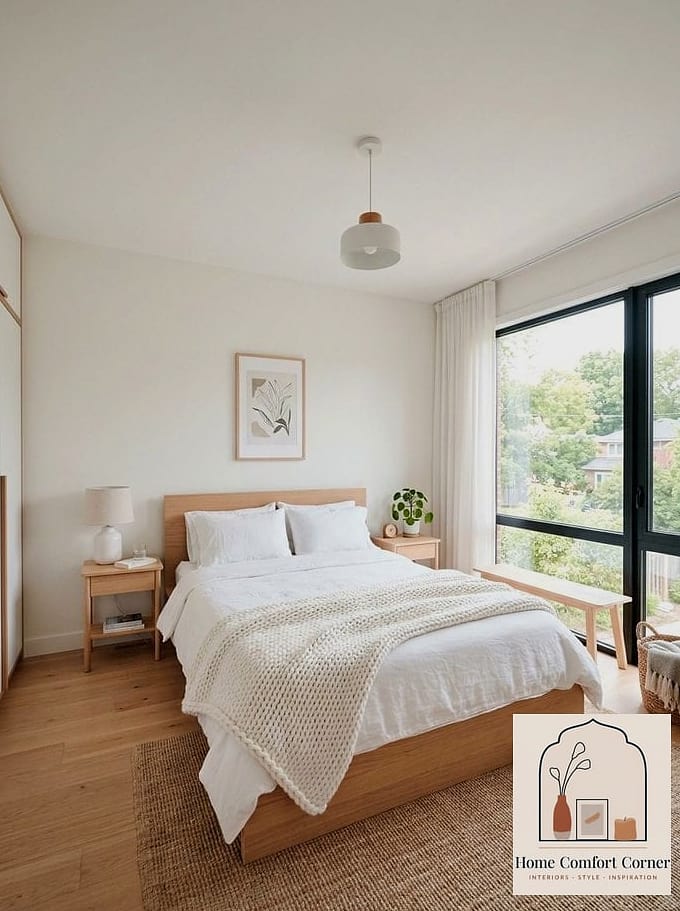 Soft White Bedding with Wood Bed Frames