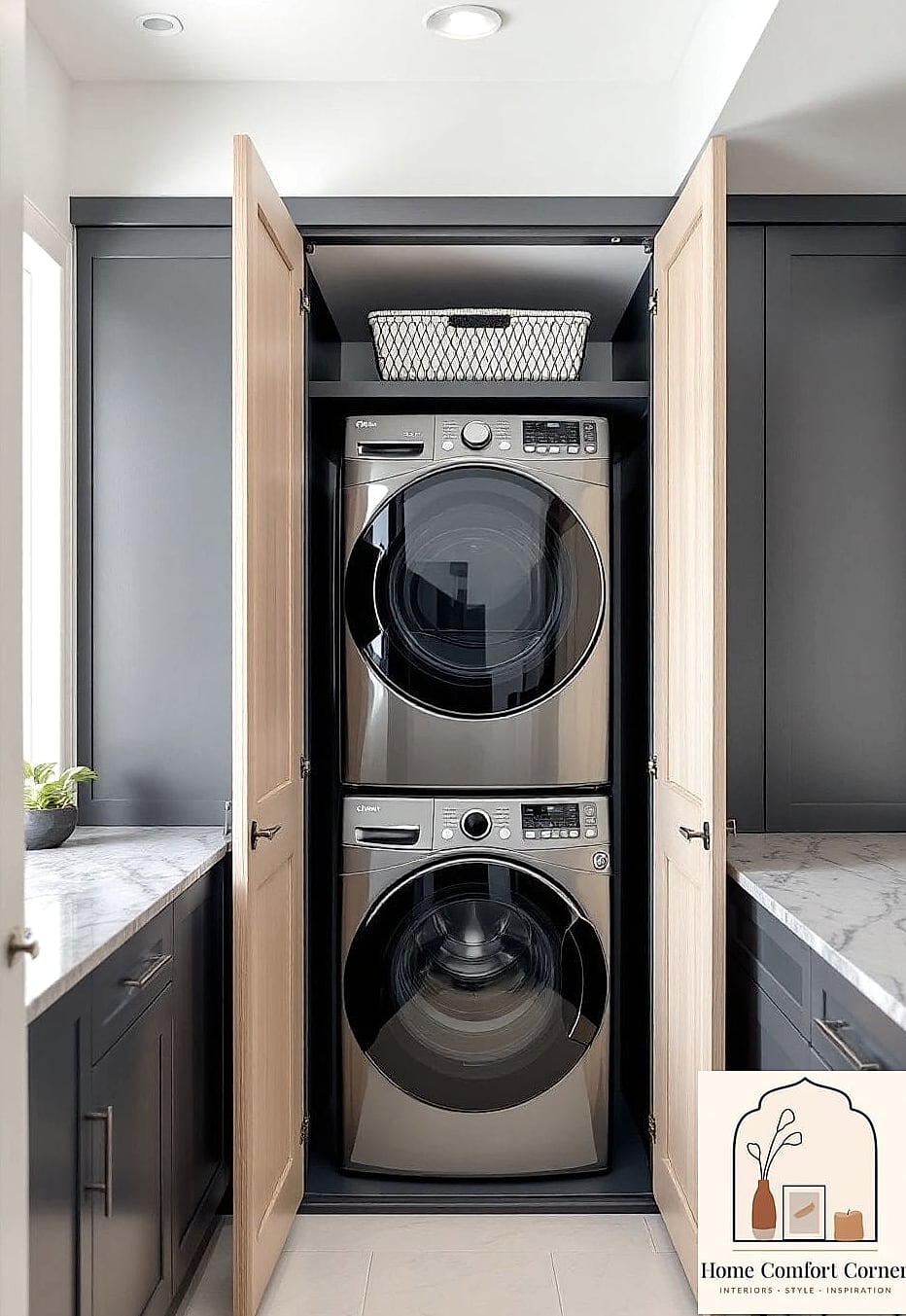 Stacked Unit Tucked Into a Kitchen Pantry Wall