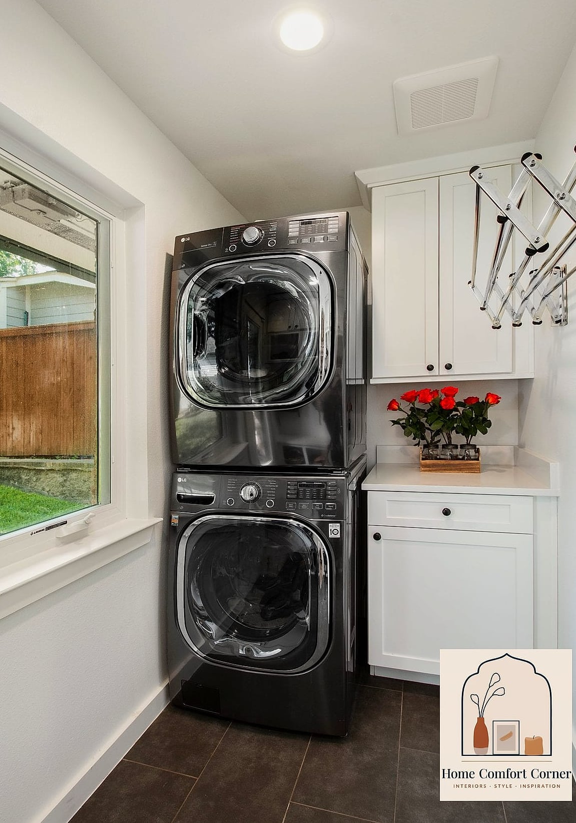 7 Small Laundry Room Ideas Inspiration Boards You'll Want to Copy 5 Stacked Washer and Dryer with a Folding Counter Above