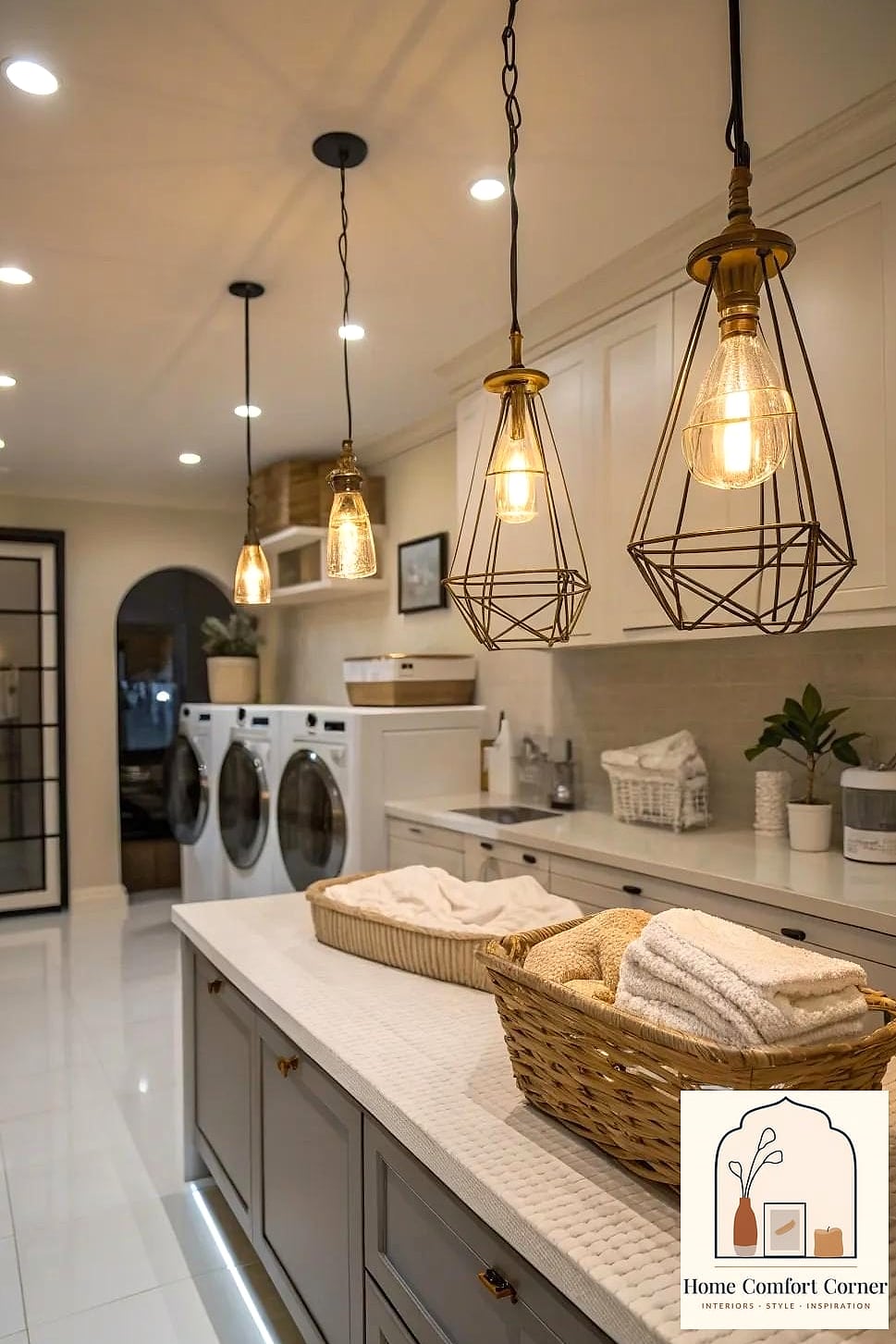 7 Small Laundry Room Ideas Inspiration Boards You'll Want to Copy 6 A Statement Light Fixture
