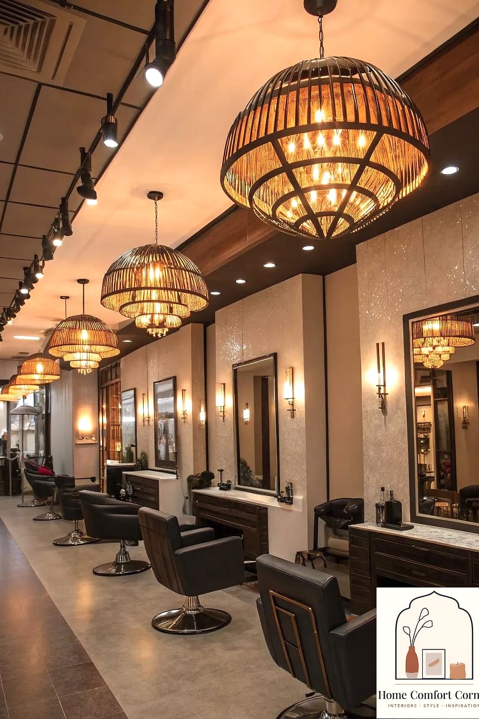 14 Hair Salon Interior Design Ideas to Steal From Interior Designers 1 Statement Lighting Above Every Styling Station