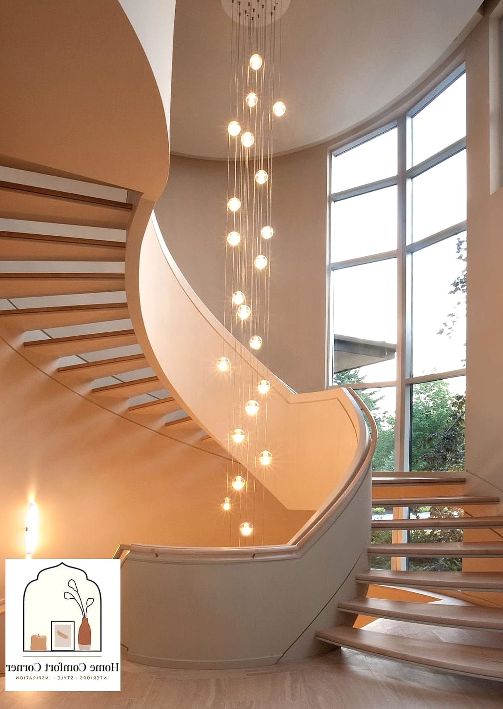 Statement Pendant Lighting Over the Staircase