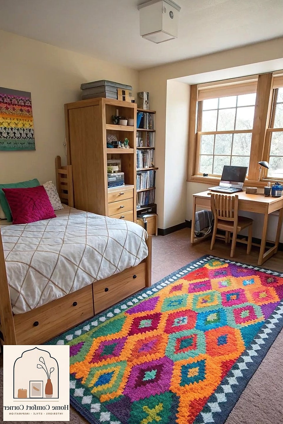 A Statement Rug Over Dorm Carpet