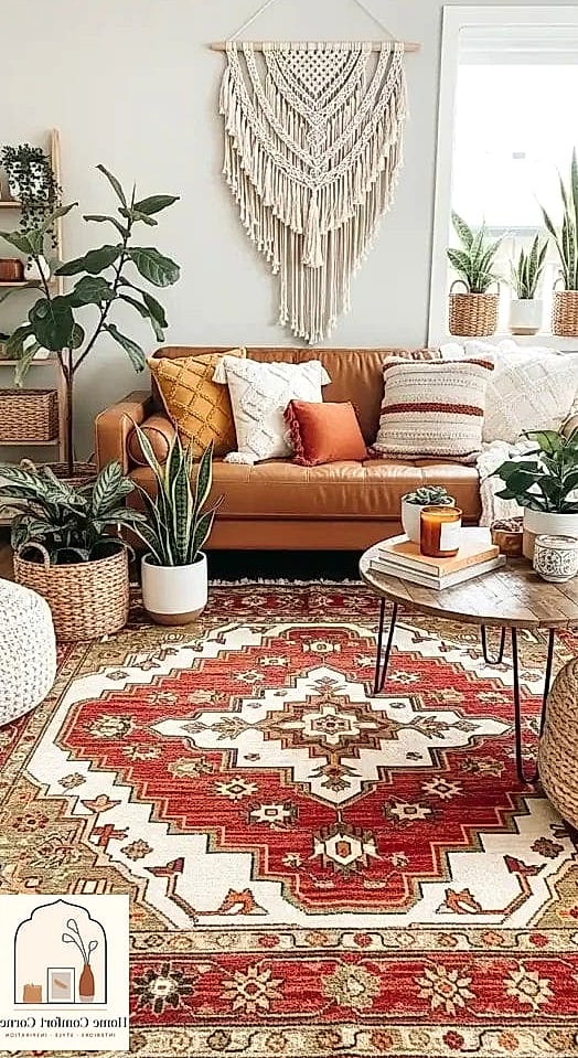 9 Boho Home Decor Concepts That Are Actually Achievable on a Budget 8 A Statement Rug in a Bold Pattern