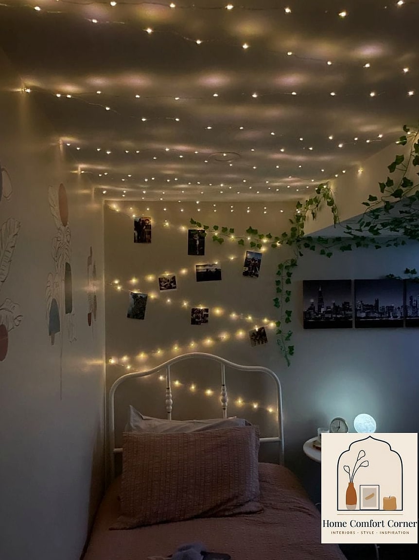 String Lights Over the Bed