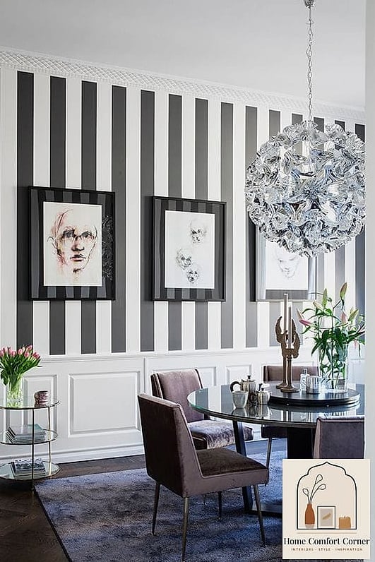 23 Black And White Room Decor Looks We're Obsessed With This Year 4 Striped Walls, Because Straight Lines Never Go Out of Style
