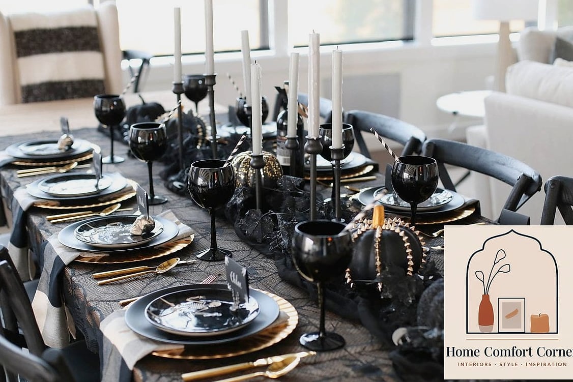 A Tablescape with Black Tapers and Deep Jewel Tones