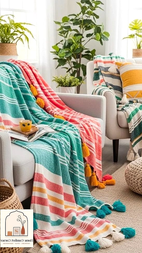 16 Beautiful Spring Home Decor Inspiration Photos Worth Saving 13 Textured Throw Blankets in Lighter Fabrics