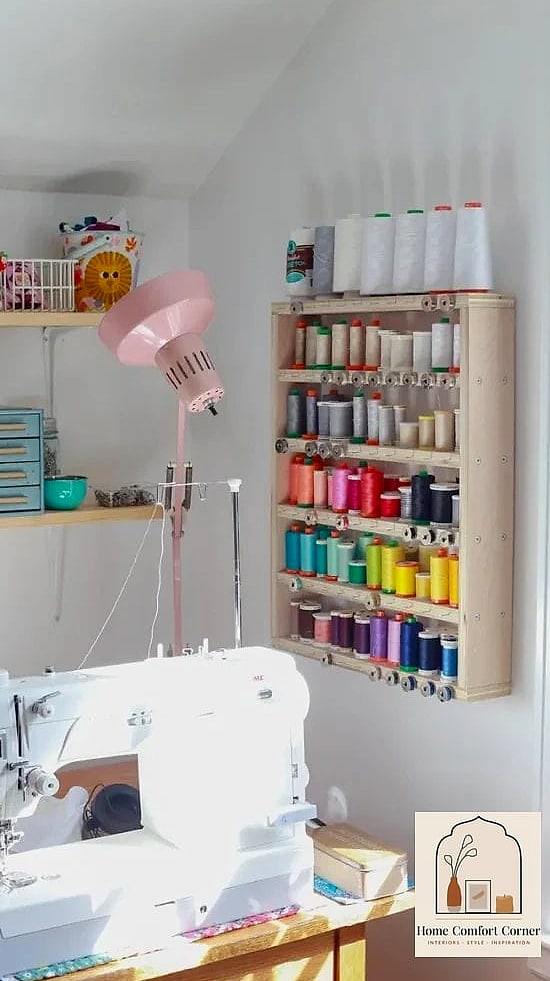Thread Organized by Color on the Wall