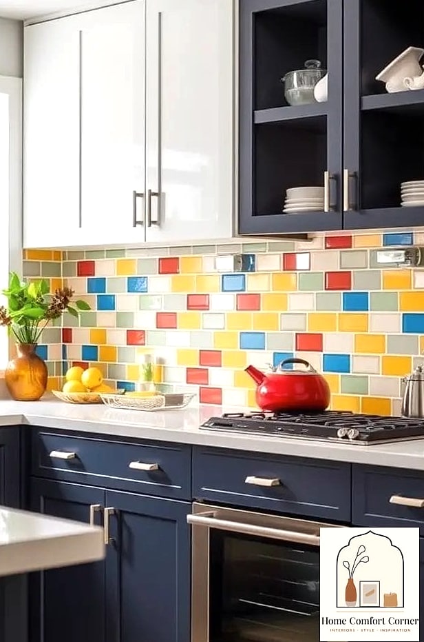 13 Colorful Room Decor Ideas to Upgrade Your Home This Weekend 9 Try a Colorful Kitchen Backsplash
