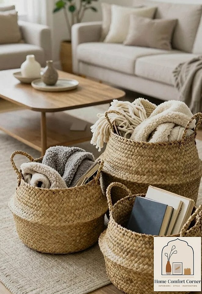 27 Stunning Cheap Room Decor Ideas for Every Budget 22 Use Baskets for Stylish Hidden Storage