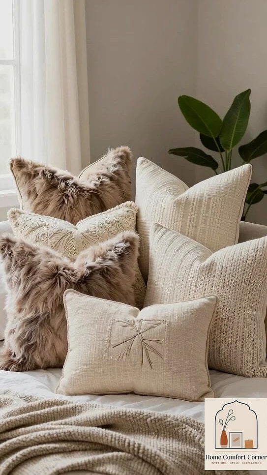 Use Textured Throw Pillows in Varying Sizes