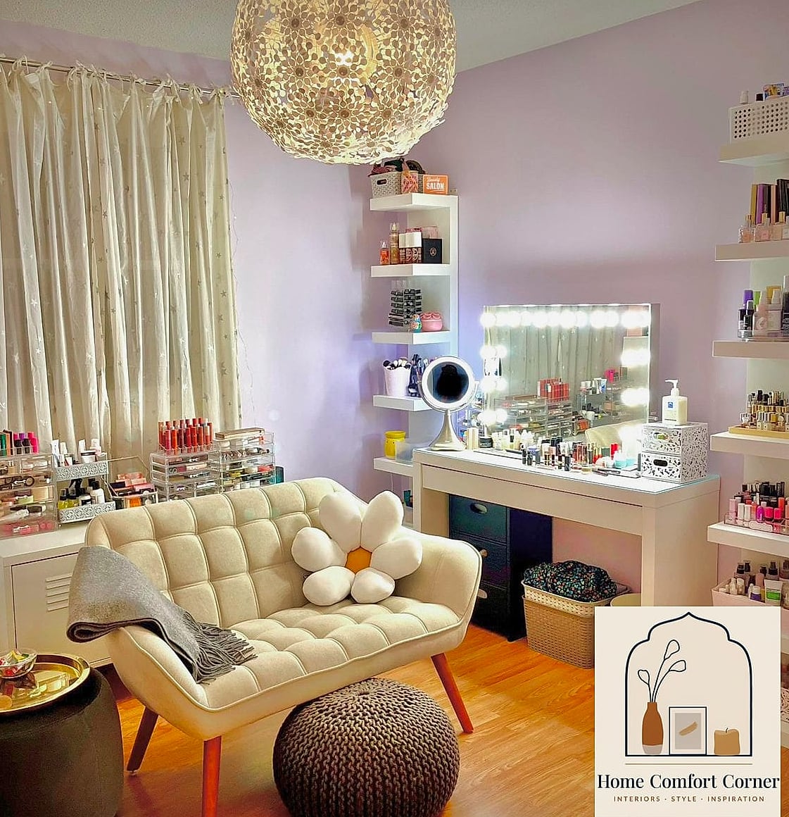 Vanity Table with a Curved Mirror