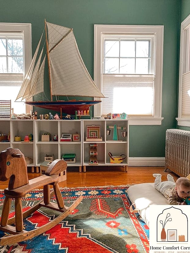 Vintage Rug Layered Over Soft Carpet Tiles
