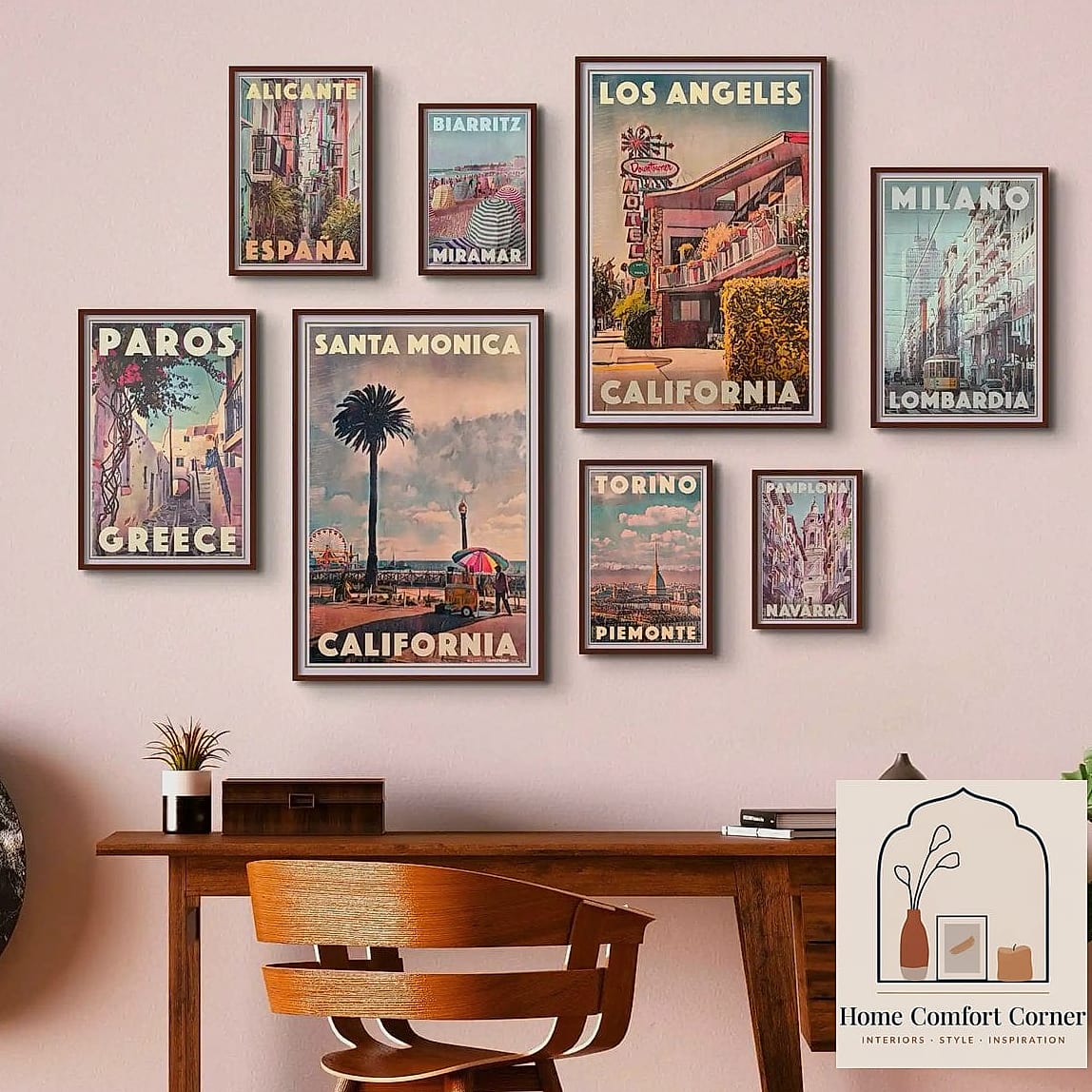 Vintage Travel Posters in a Home Office