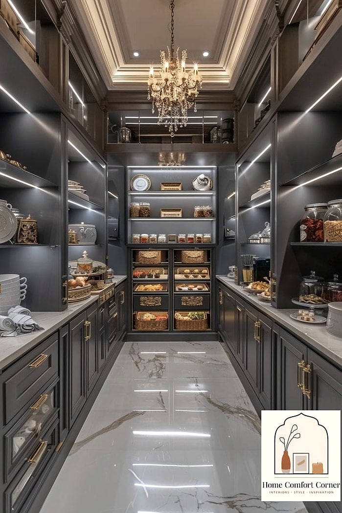 A Walk-In Pantry With Labeled Bins