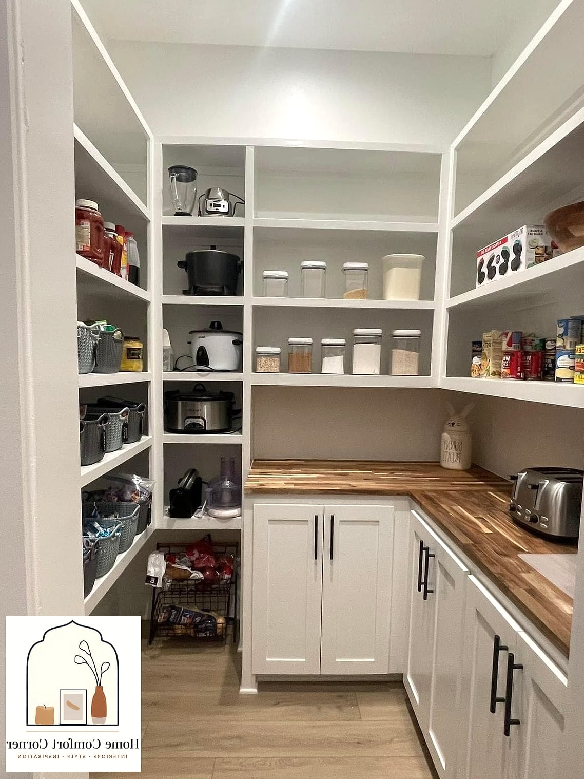 Walk-In Pantry with Labeled Bins