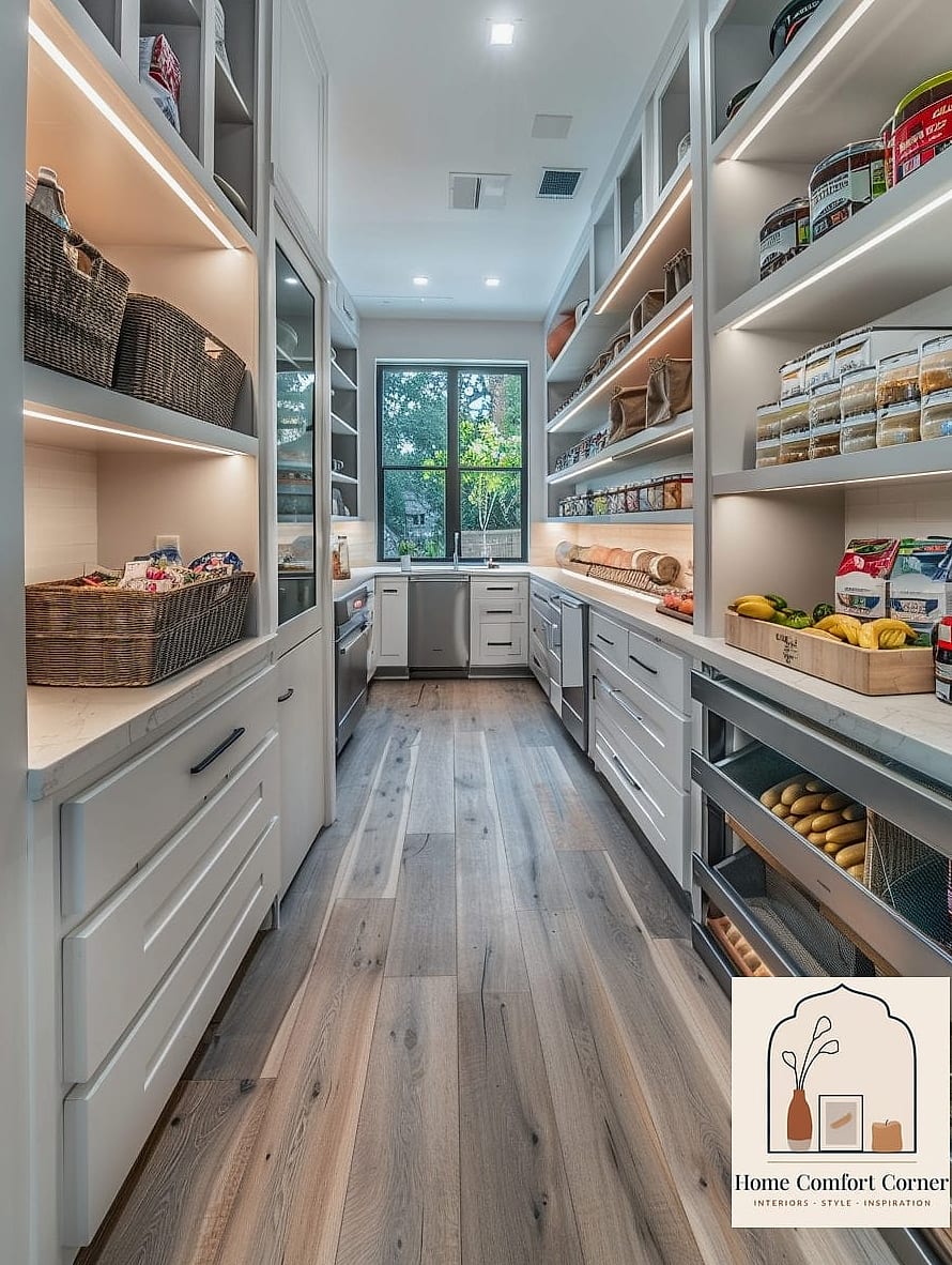 Walk-In Pantry with Labeled Bins