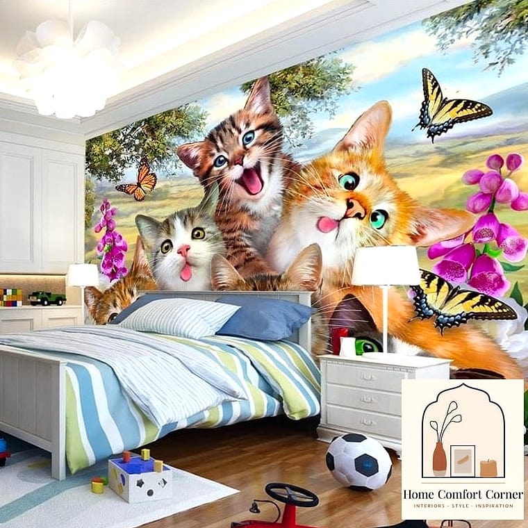 23 Stunning Cat Room Decor Ideas for Every Budget 6 Wallpaper With a Playful Print