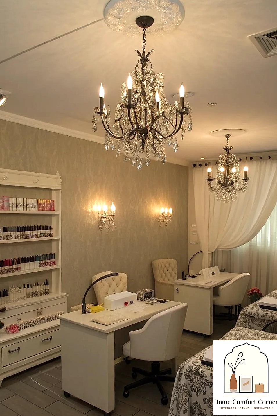 15 Nail Room Decor Ideas Ideas That Are Both Stylish and Practical 8 Warm, Layered Lighting Beyond the Ring Light
