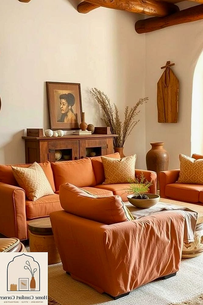 25 70S Home Decor Ideas That Are Both Stylish and Practical 2 Warm Terracotta Walls