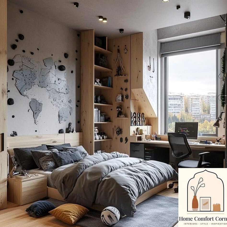 Warm Wood Bunk Beds with Built-In Storage