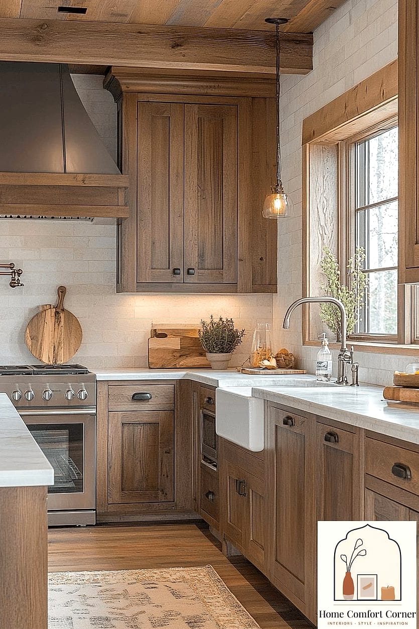 Warm Wood Tones Mixed with Black Fixtures